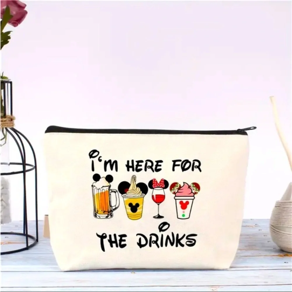 Disney Drinks Cosmetic Bag “I’m Here for the Drinks” Pouch NWT